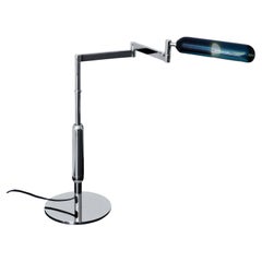 Swiveling And Height-Adjustable Table Lamp, Plated Brass, Stained Glass, Bespoke