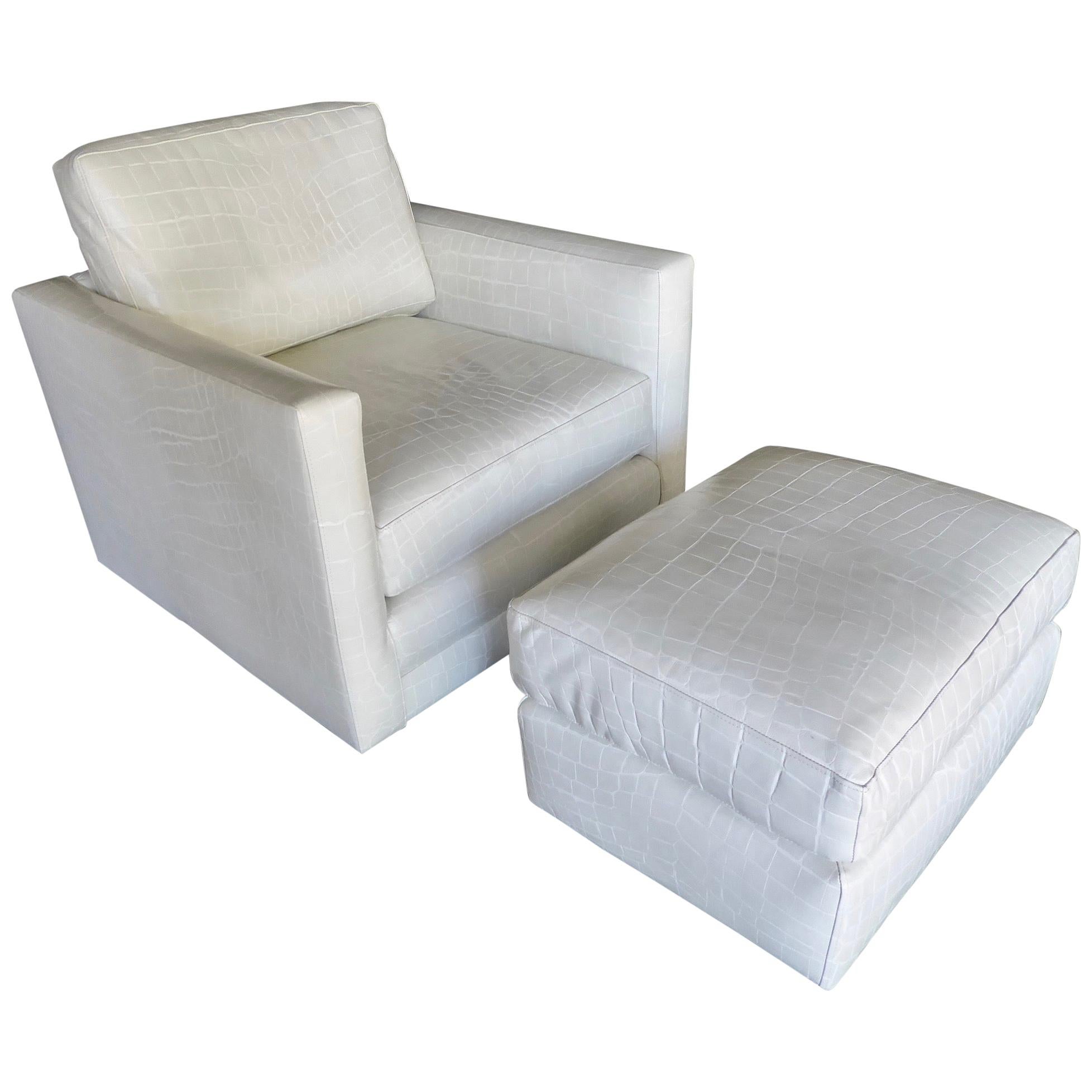 Swiveling Leather Club Chair and Ottoman in the Style of Milo Baughman