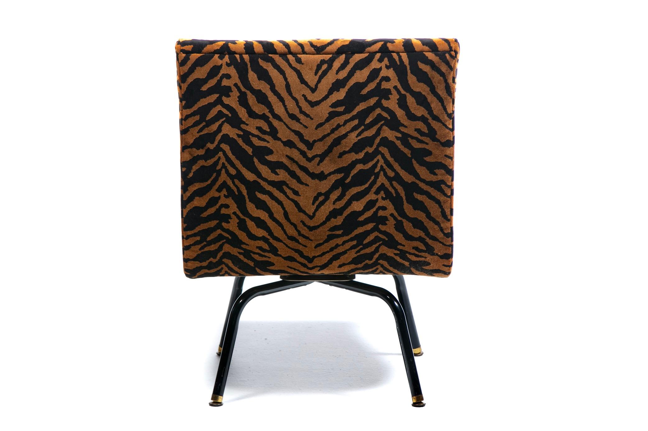 Swiveling Mid Century Modern Scoop Chairs Newly Upholstered in Tiger Velvet For Sale 3