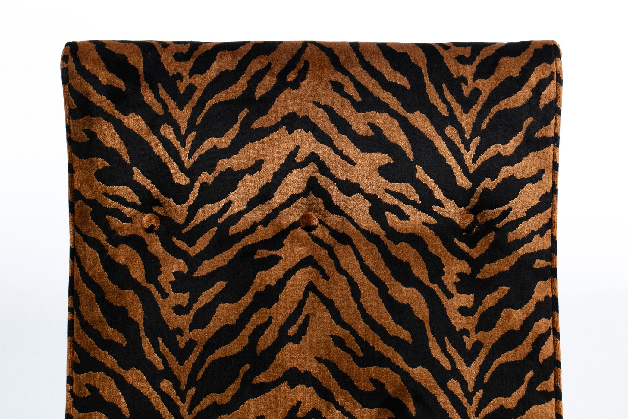 Swiveling Mid Century Modern Scoop Chairs Newly Upholstered in Tiger Velvet For Sale 8