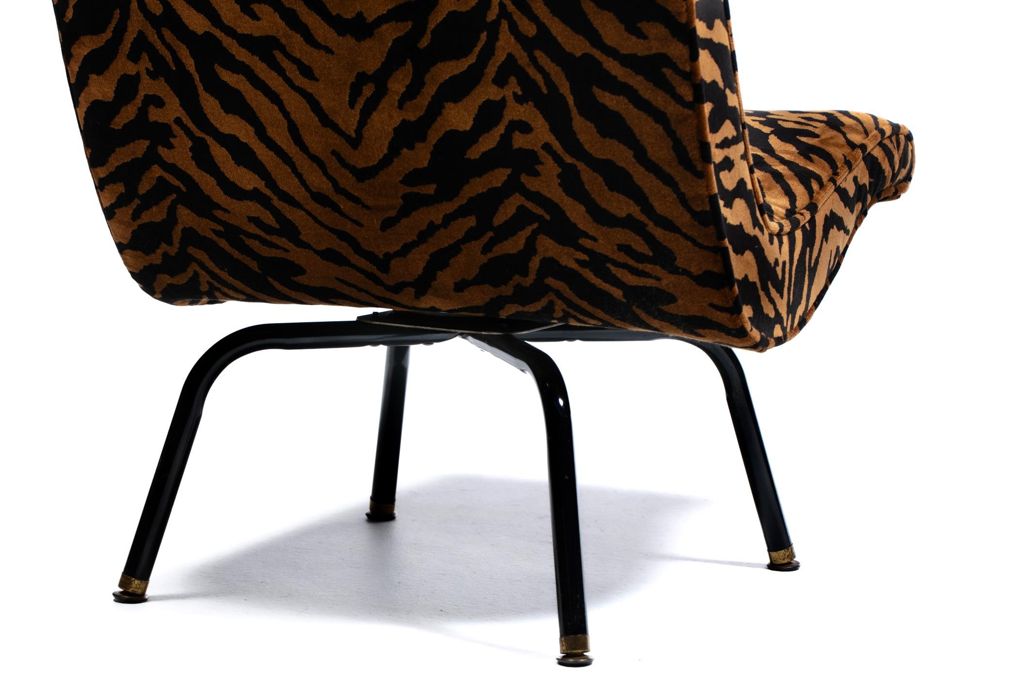 Swiveling Mid Century Modern Scoop Chairs Newly Upholstered in Tiger Velvet For Sale 12