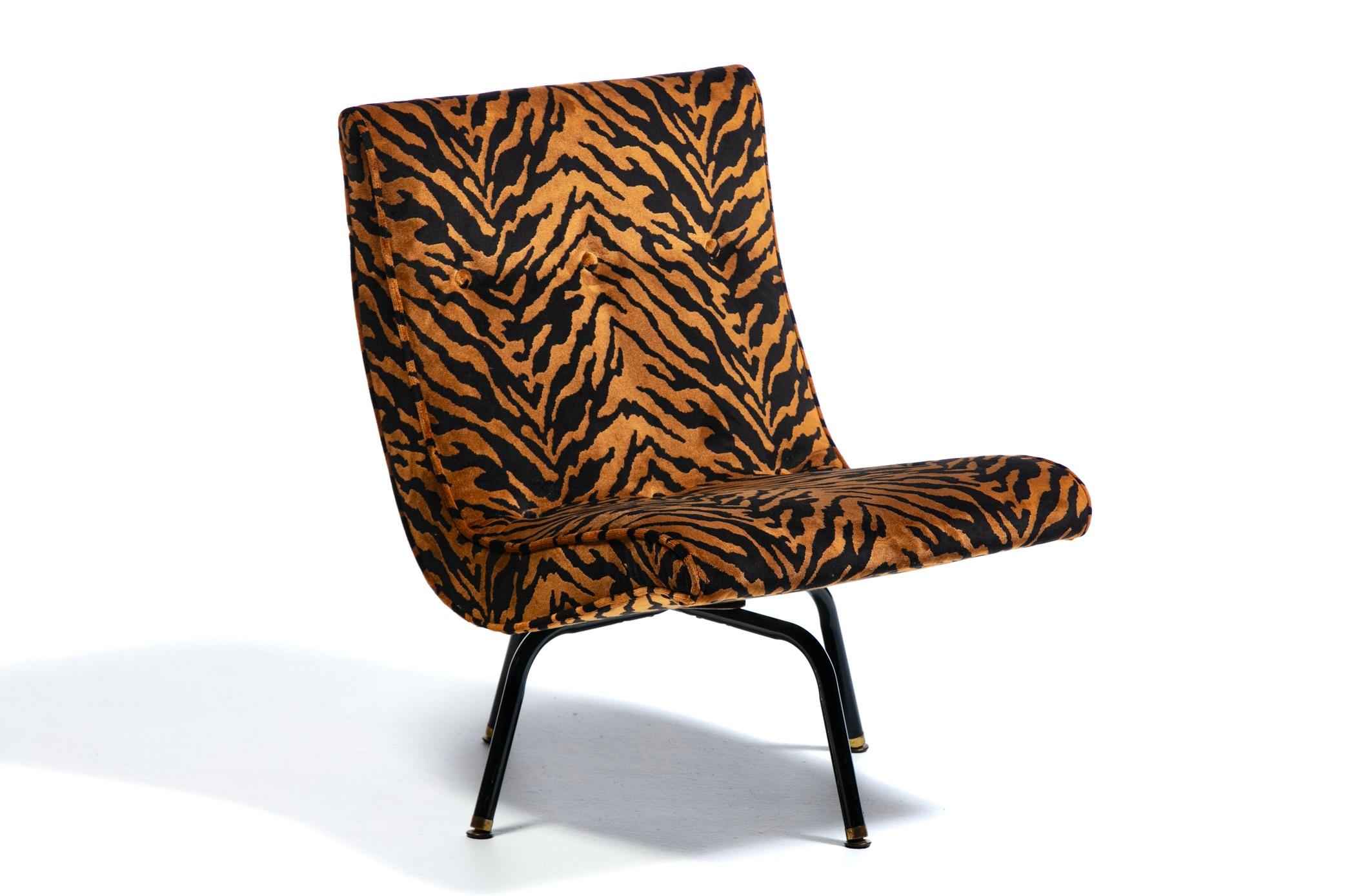 Mid-20th Century Swiveling Mid Century Modern Scoop Chairs Newly Upholstered in Tiger Velvet For Sale