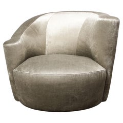 Swiveling "Nautilus" Chair by Vladimir Kagan in Smoked Platinum Velvet 