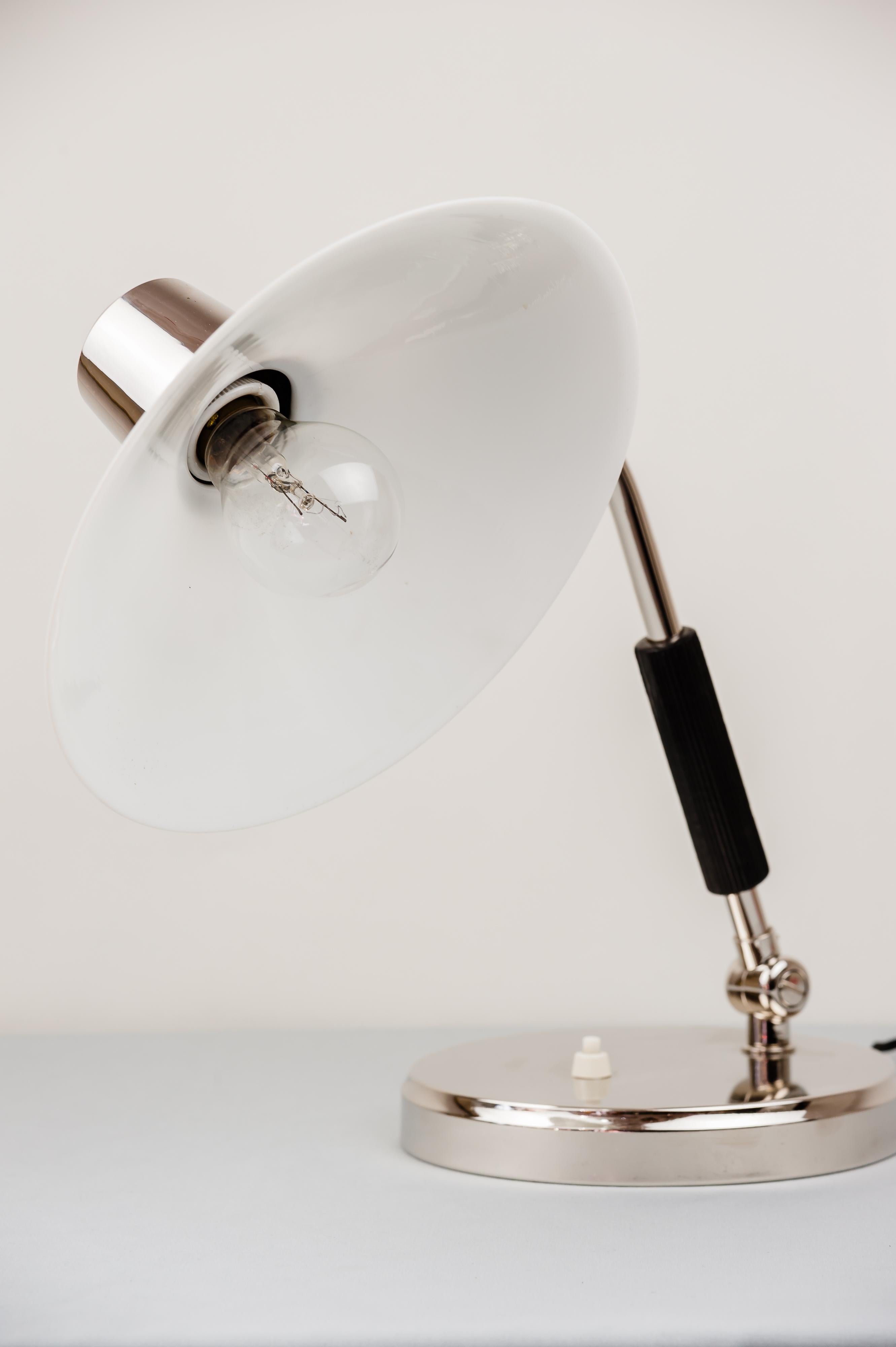 Austrian Swiveling Nickel Table Lamp Around 1920s with Original Glass