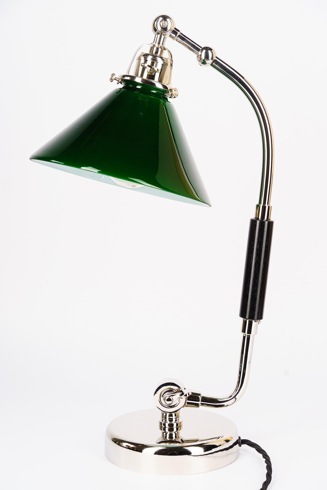 Blackened Swivelling Nickel-plated art deco table lamp with green glass shade vienna 1920s For Sale