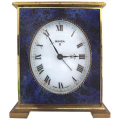 Vintage Swiza 8 Swiss Made Lapis Lazuli & Brass Winding Carriage Clock