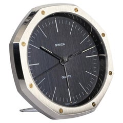 Swiza Audemars Royal Oak Quartz Steel Table Clock with Alarm, Switzerland, 1970s