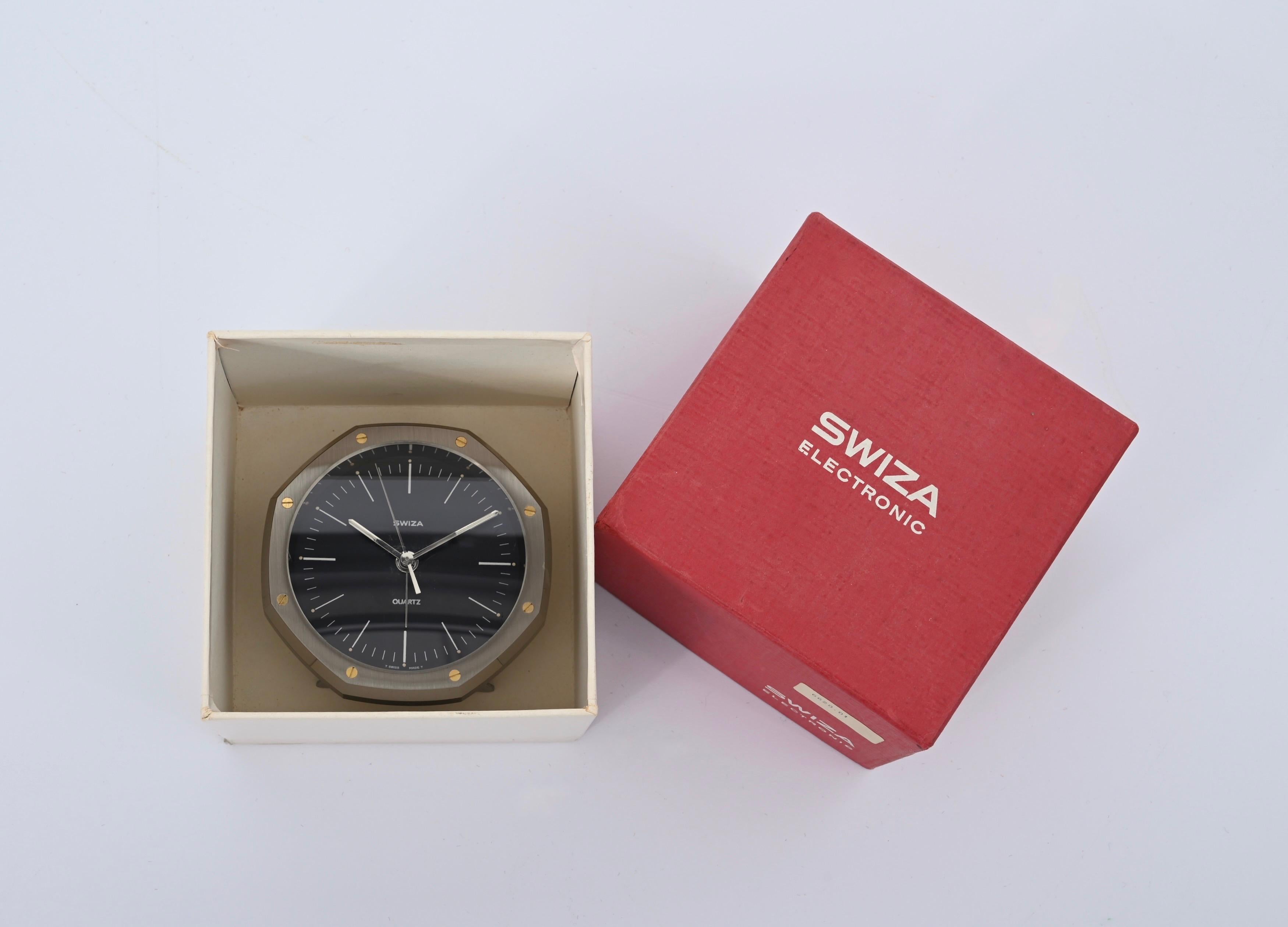 Swiza Audemars Royal Oak Quartz Steel Table Clock with Alarm, Switzerland, 1970s 9