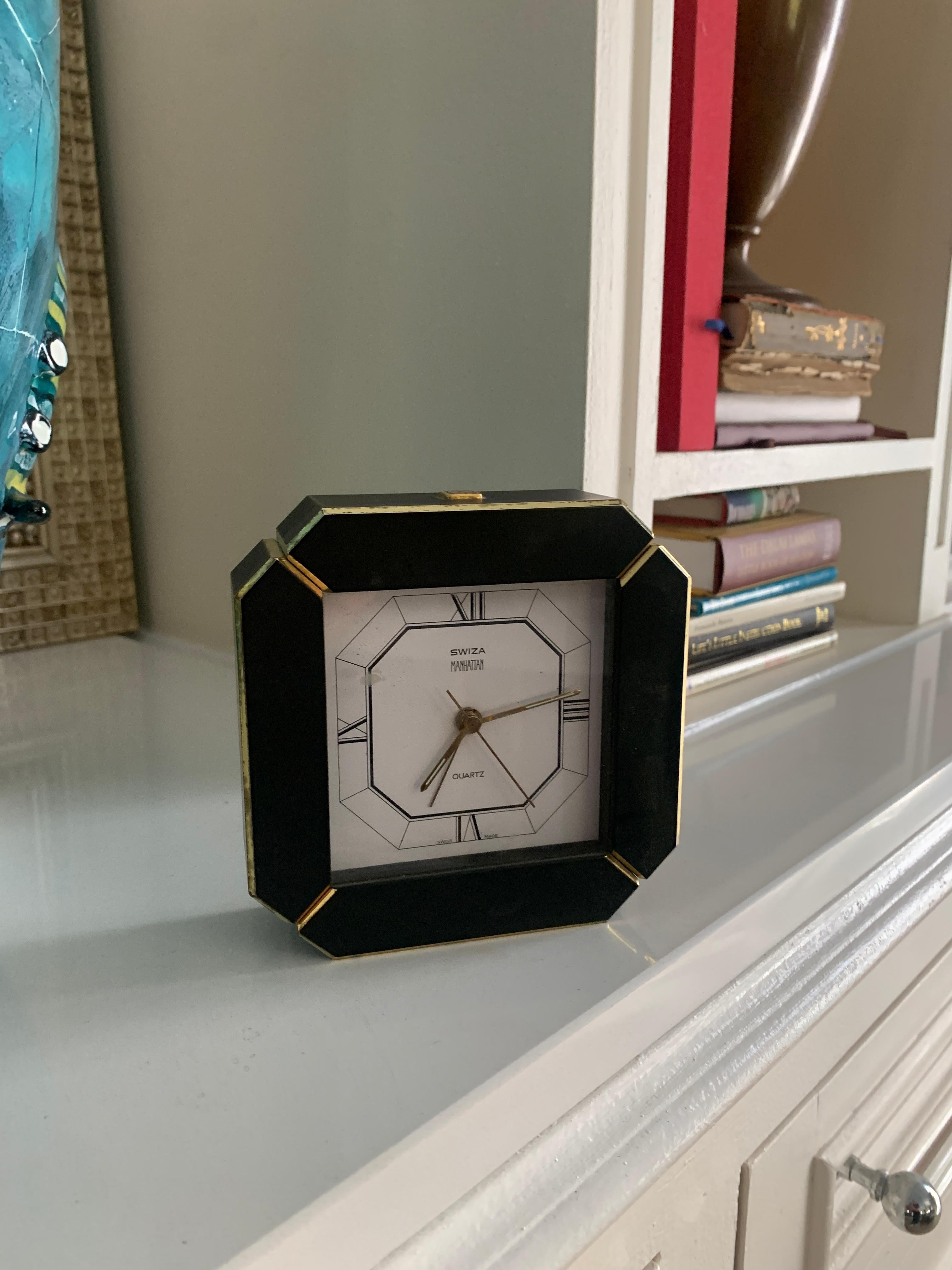 20th Century Swiza Black and Brass Desk Clock