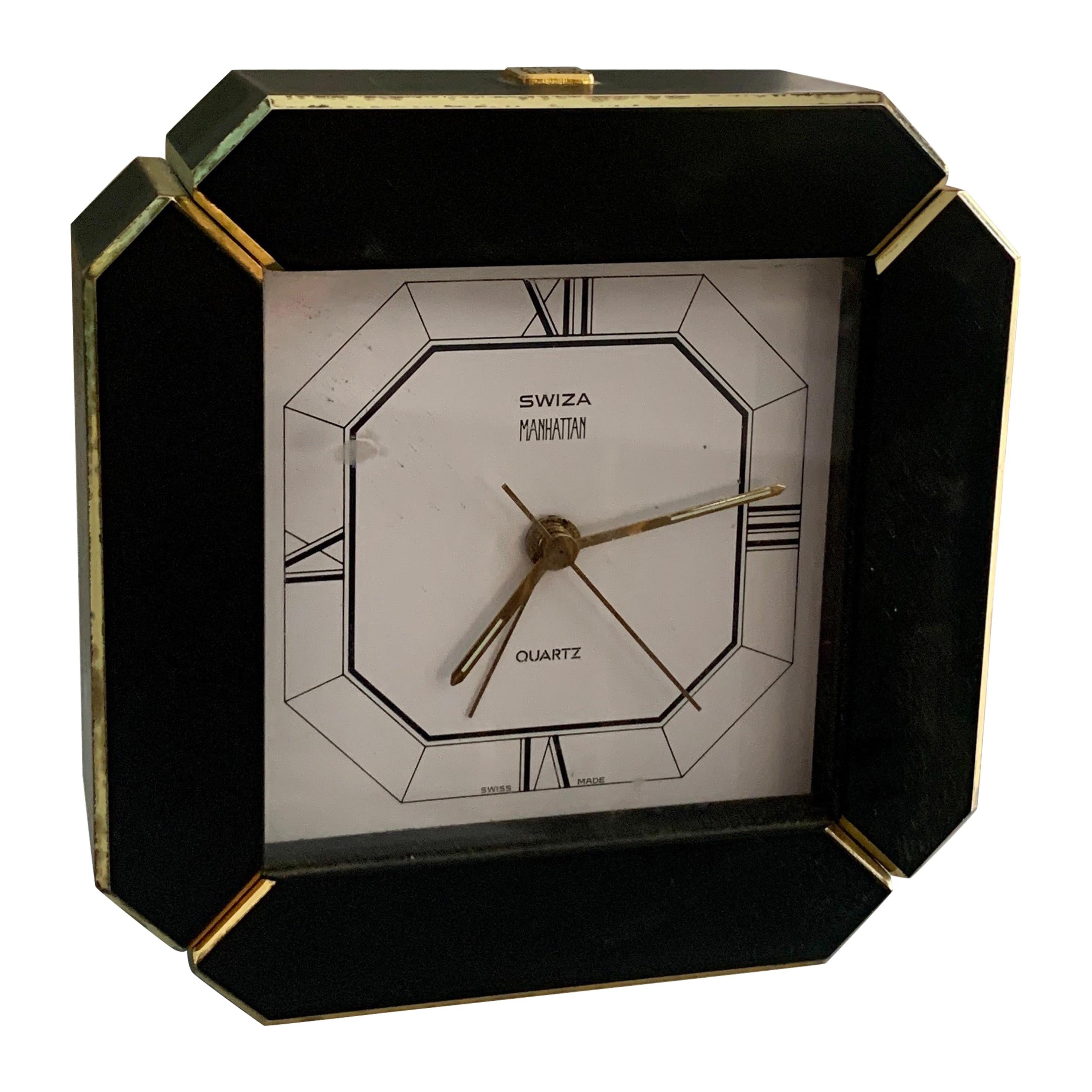 Swiza Black and Brass Desk Clock