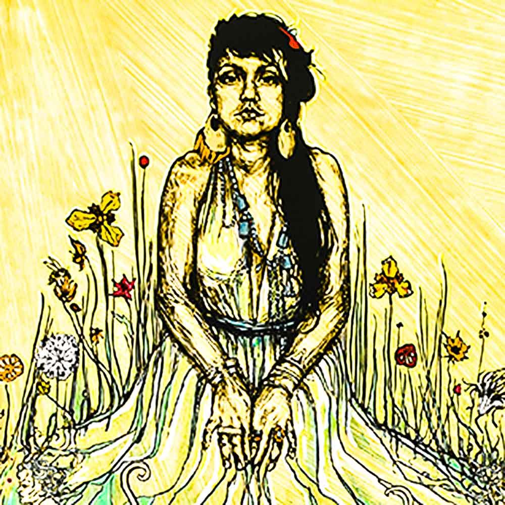 Stunning print with vivid colors and many intricate details blending contemporary and ancient visuals.
Hand signed and numbered by Swoon.
Limited edition of only 75.
This work is also hand embellished by Swoon with Watercolor paints and Acrylic