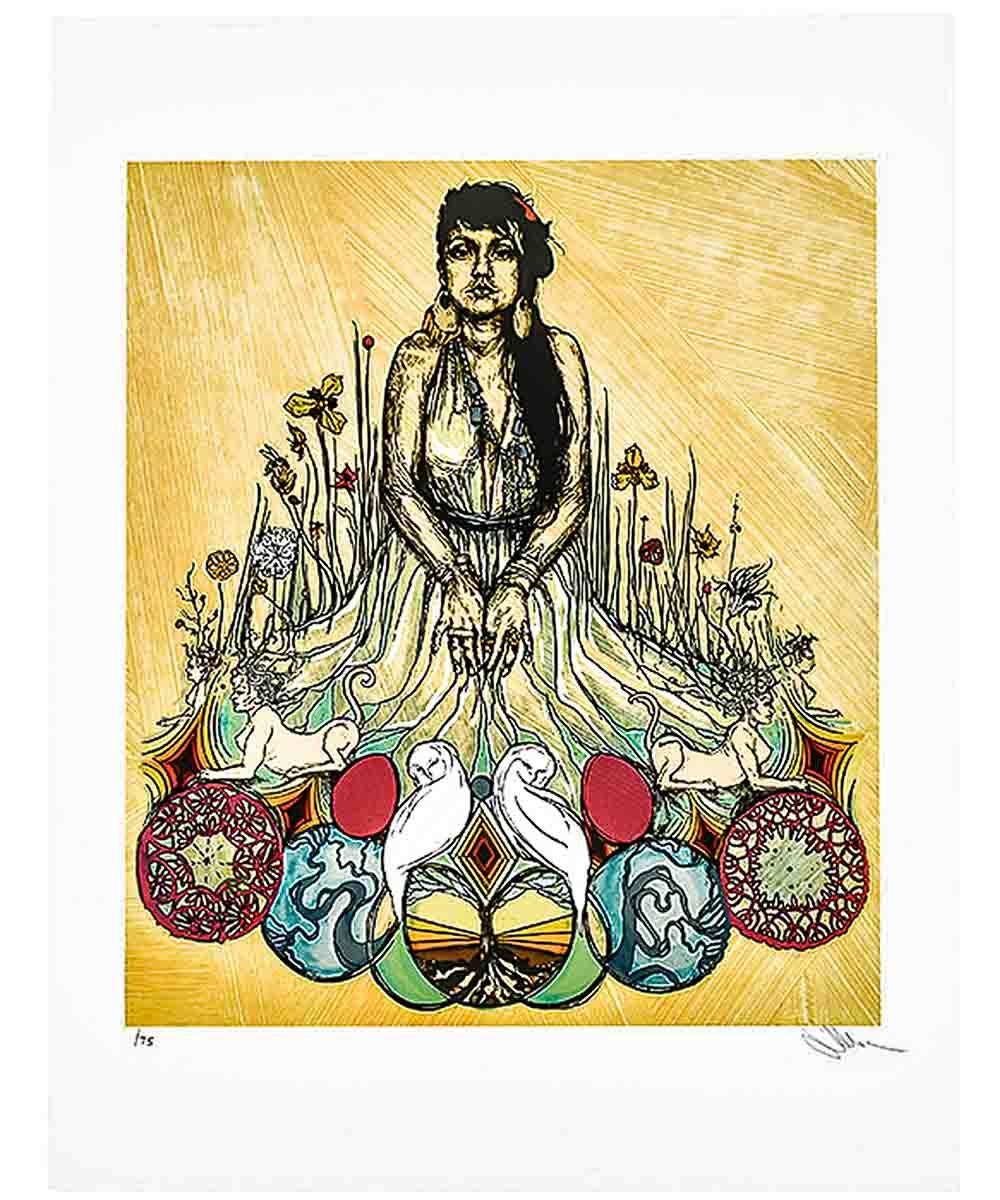 Moni and The Sphynx (Hand Embellished) - Print by Swoon