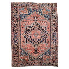 Swooning Watermelon & Denim Blue Antique Rug, c.1930's