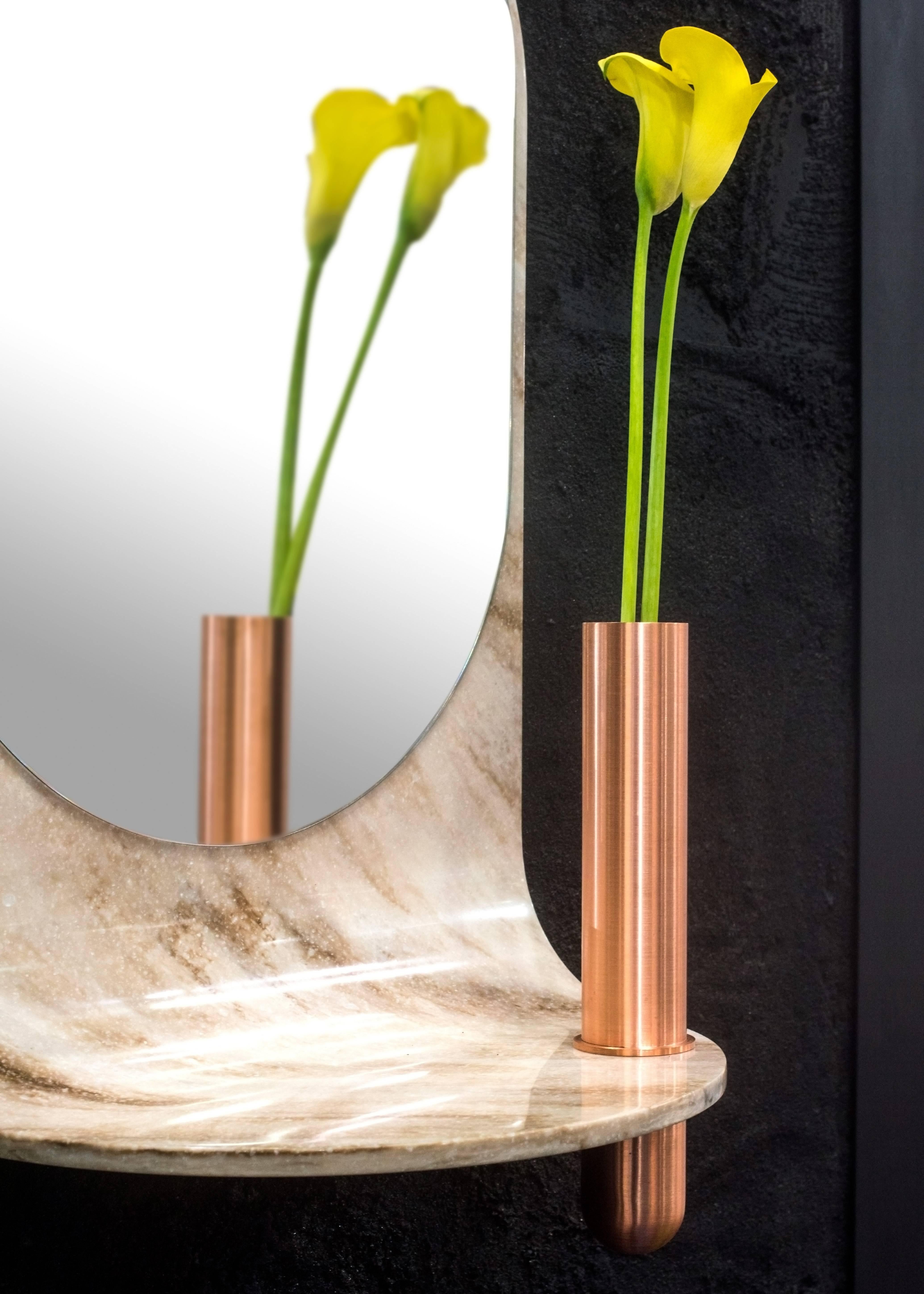 Contemporary Swoop Mirror in Curved Stone with Copper Vase by Birnam Wood Studio