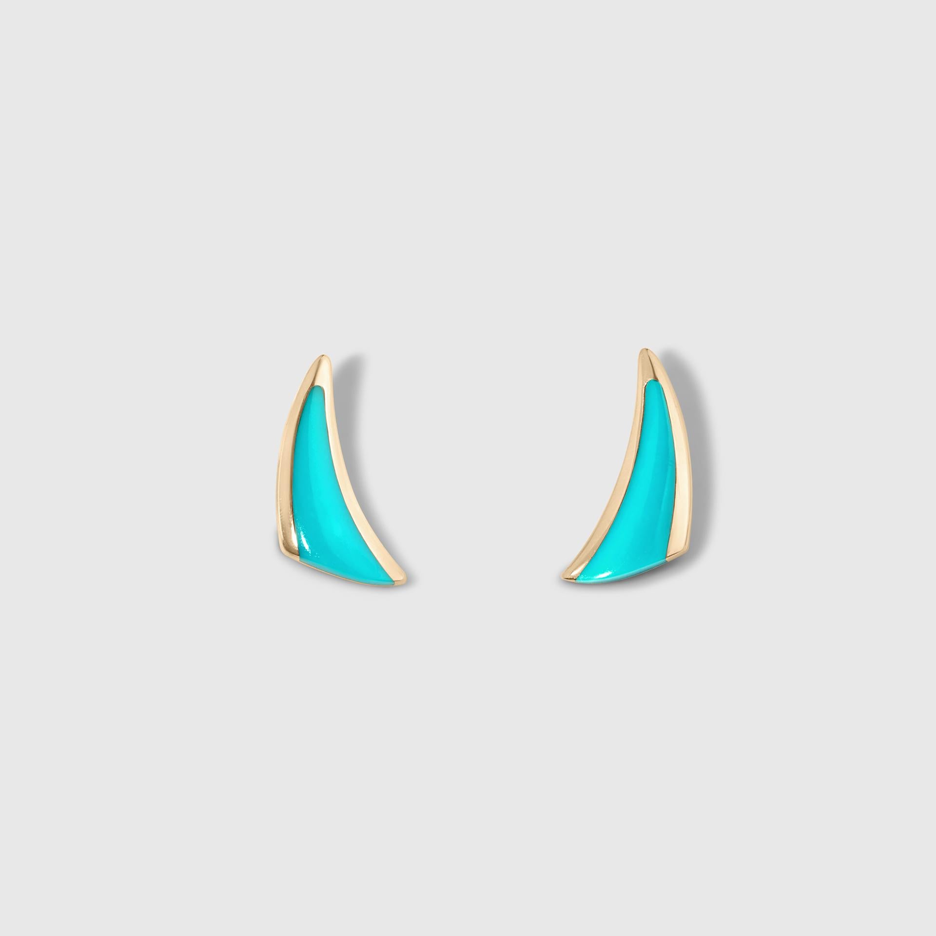 Swoop-Triangle Post Earrings with Sleeping Beauty Turquoise Inlay, 14k Gold, Small, 3/4