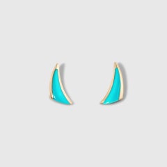 Swoop-Triangle Post Earrings, Sleeping Beauty Turquoise Inlay, 14k Yellow Gold