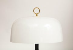 Swooping Tripodal Metal Base Lamp with Acrylic Shade and Brass Ring Finial