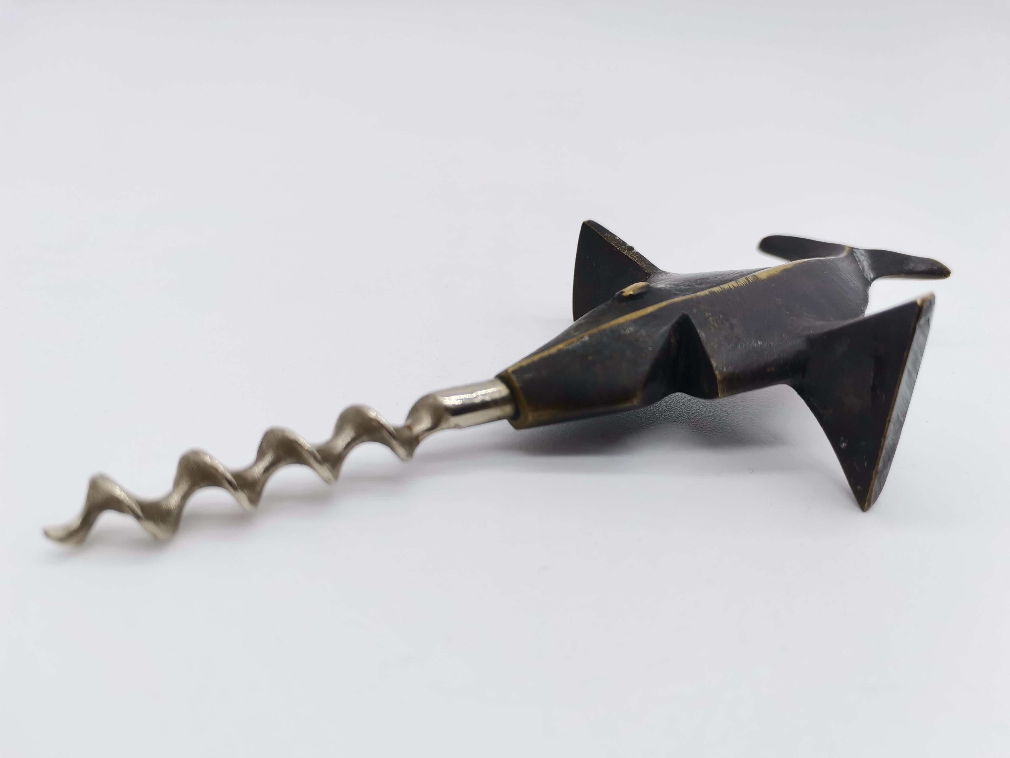 Metalwork Sword Fish Cork Screw, Brass Blackened, Hertha Baller/Walter Bosse Vienna, AUT For Sale