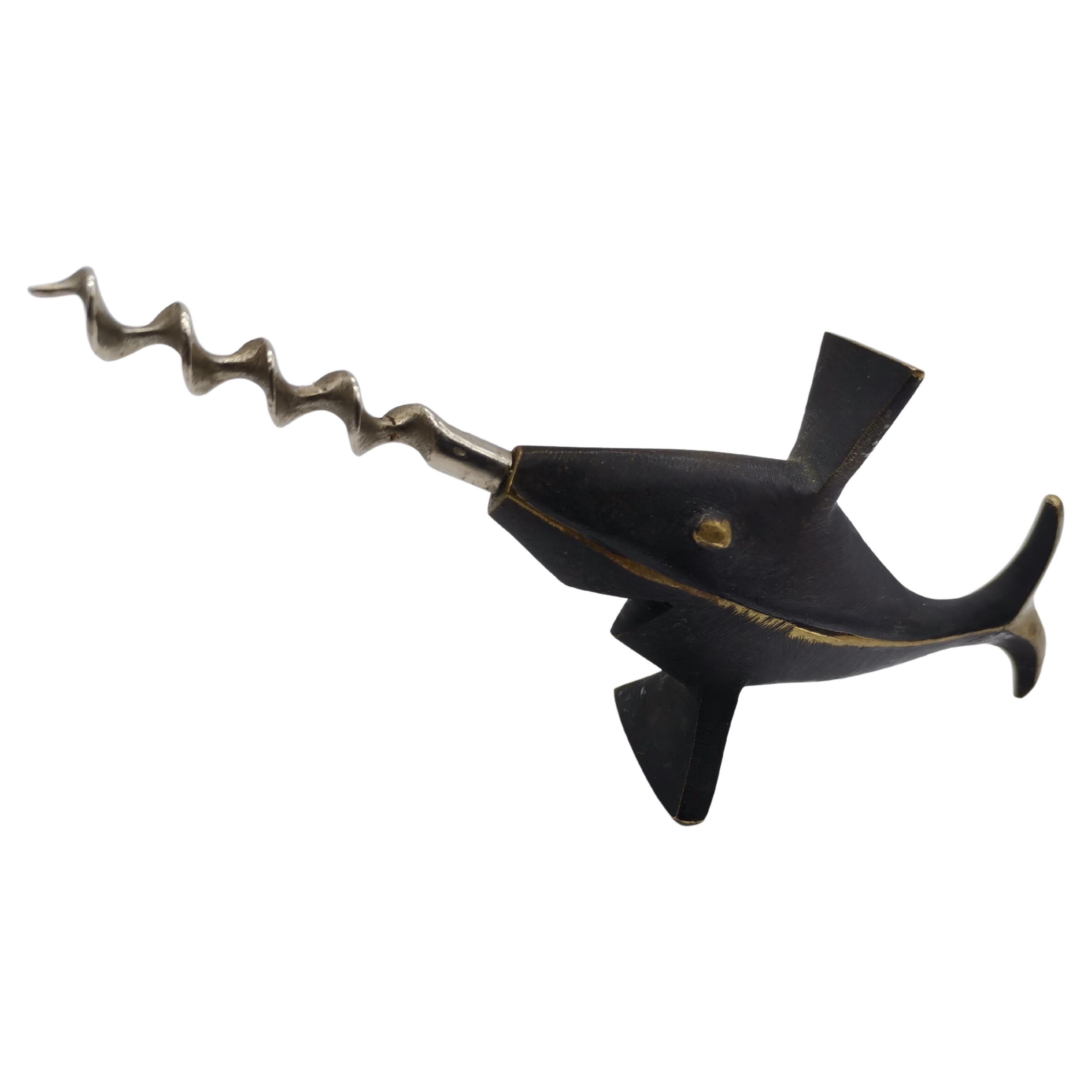 Sword Fish Cork Screw, Brass Blackened, Hertha Baller/Walter Bosse Vienna, AUT For Sale