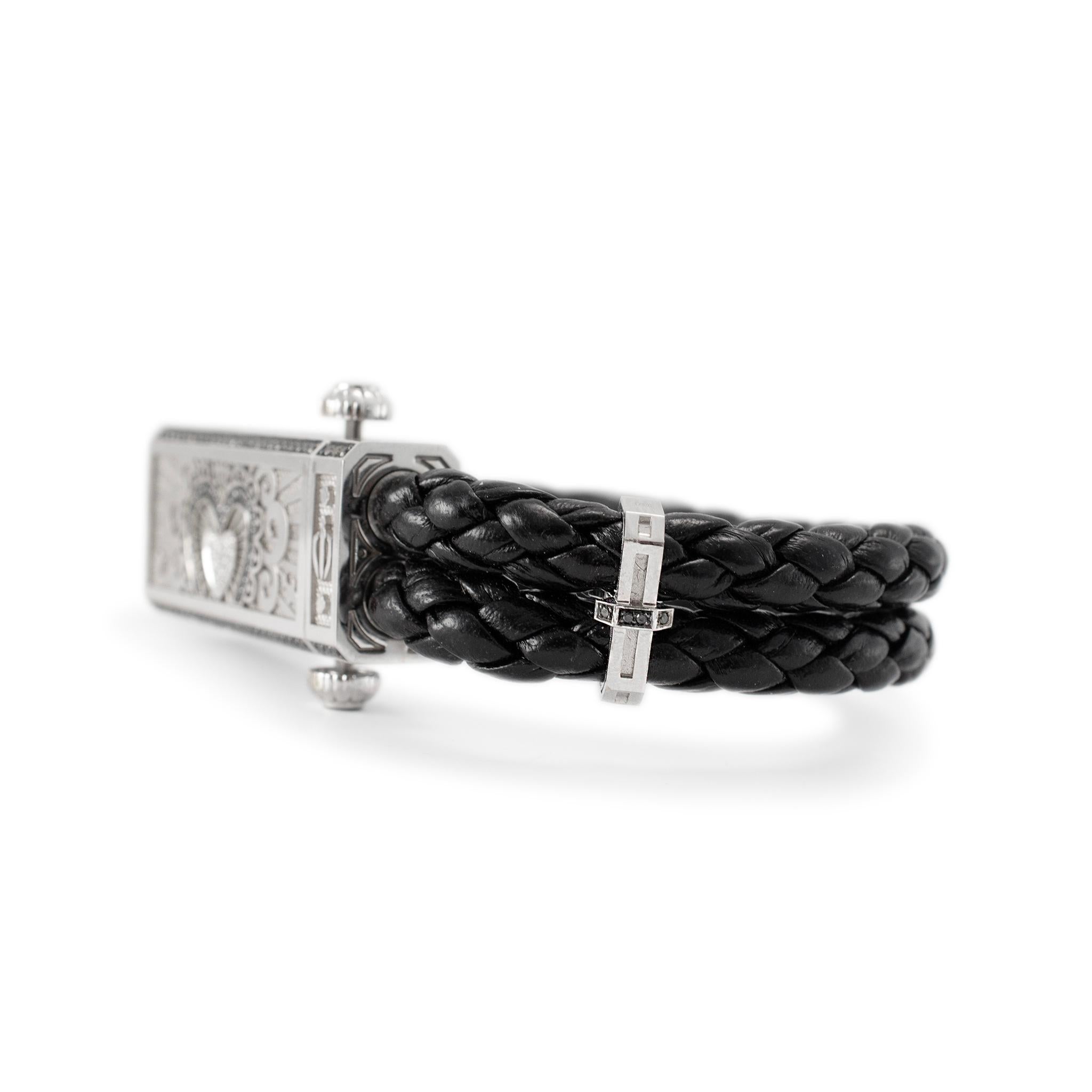 Taglio rotondo Sword Limited Carpe Diem in oro bianco 18 carati, bracciale con diamante e cuore in titanio in vendita