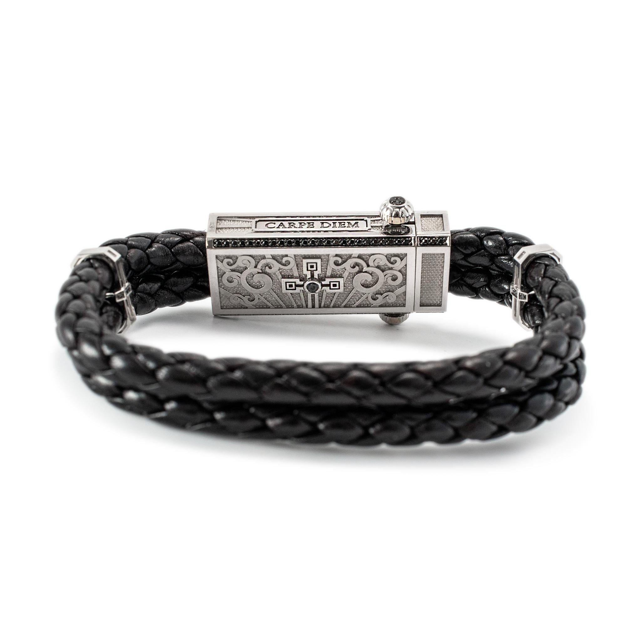 Sword Limited Carpe Diem in oro bianco 18 carati, bracciale con diamante e cuore in titanio In condizioni ottime in vendita a Houston, TX