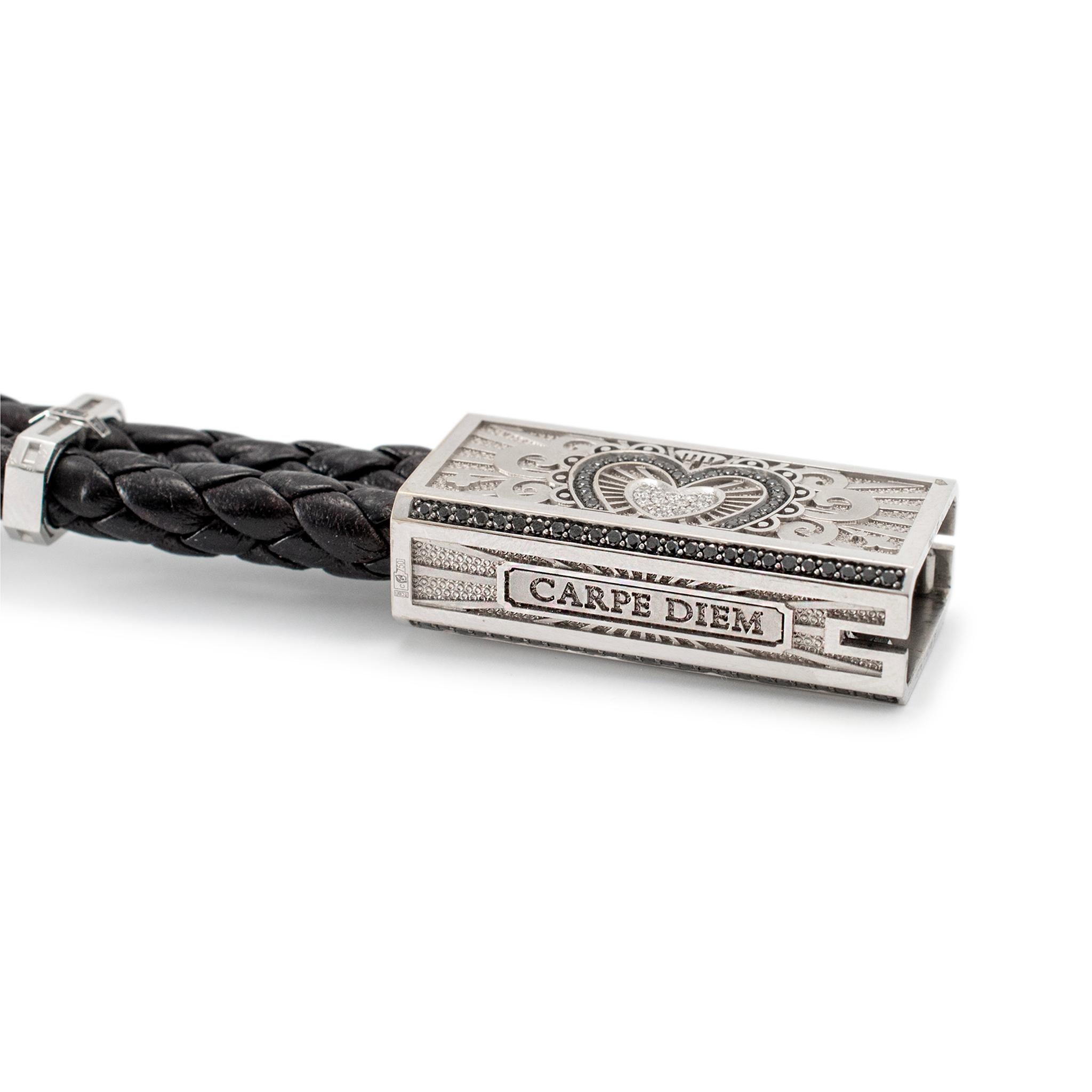 da uomo o donna Sword Limited Carpe Diem in oro bianco 18 carati, bracciale con diamante e cuore in titanio in vendita