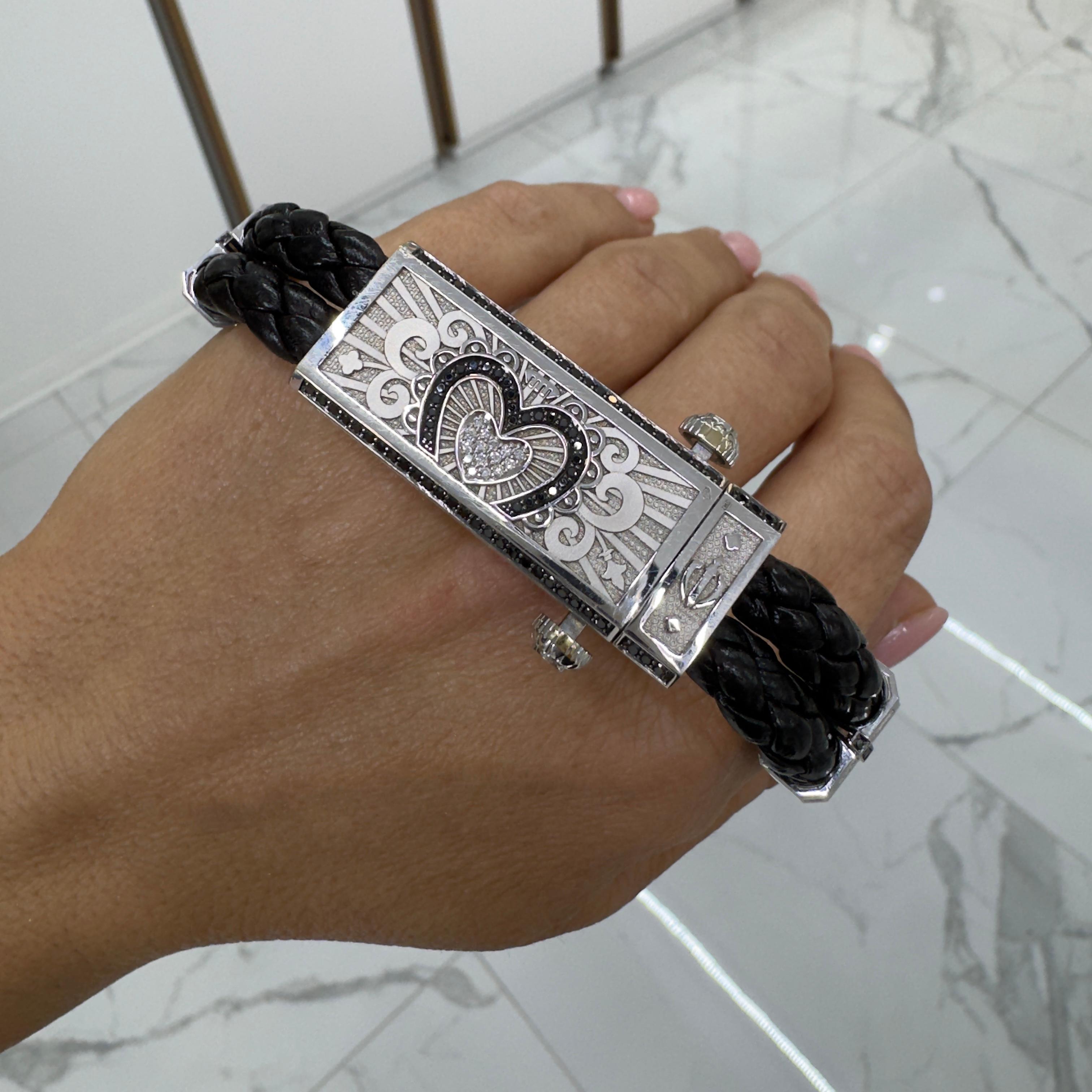 Sword Limited Carpe Diem in oro bianco 18 carati, bracciale con diamante e cuore in titanio in vendita 3