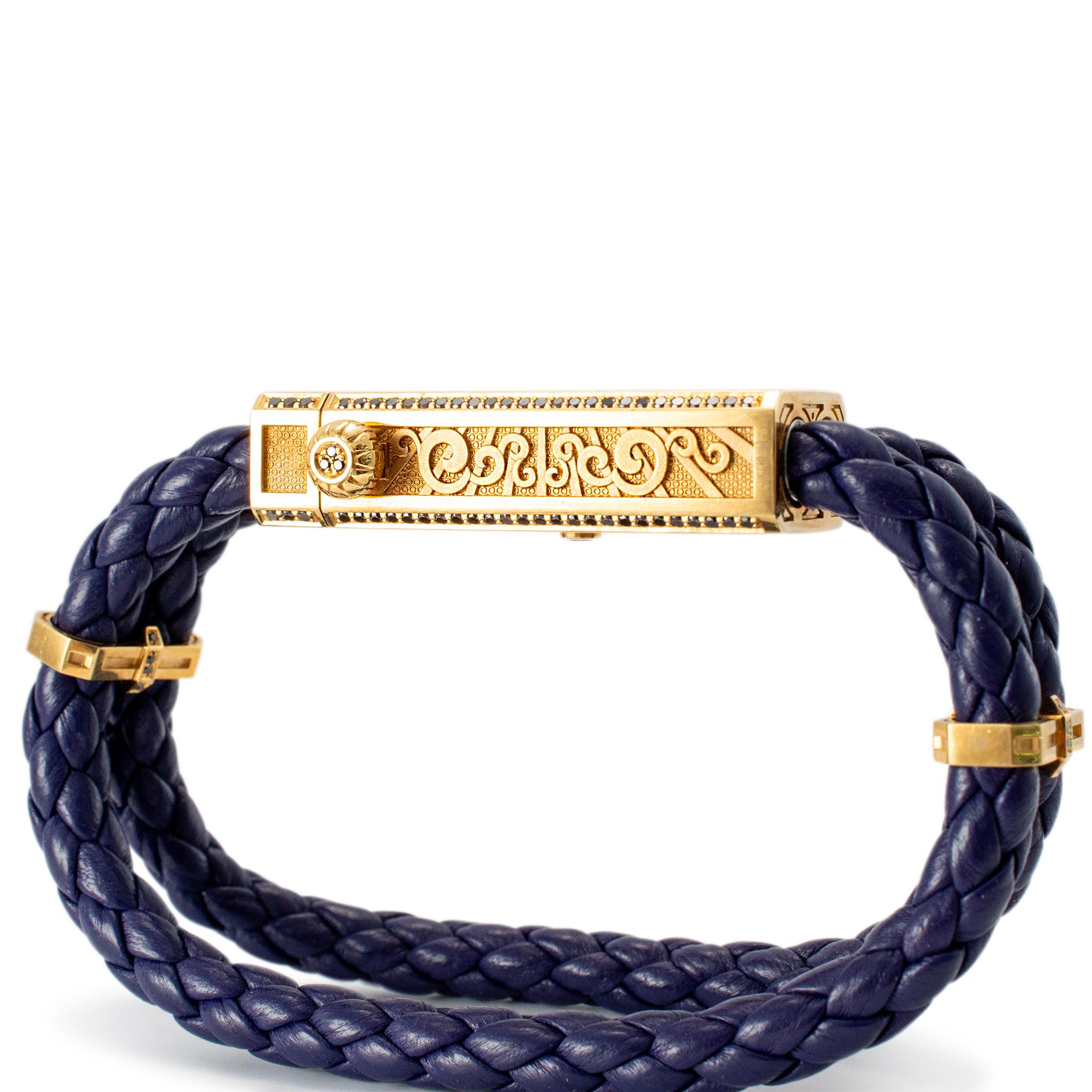 Espada Azul Limitada Carpe Diem 18K Oro Amarillo Titanio Pulsera Corazón Diamante Corte redondo en venta