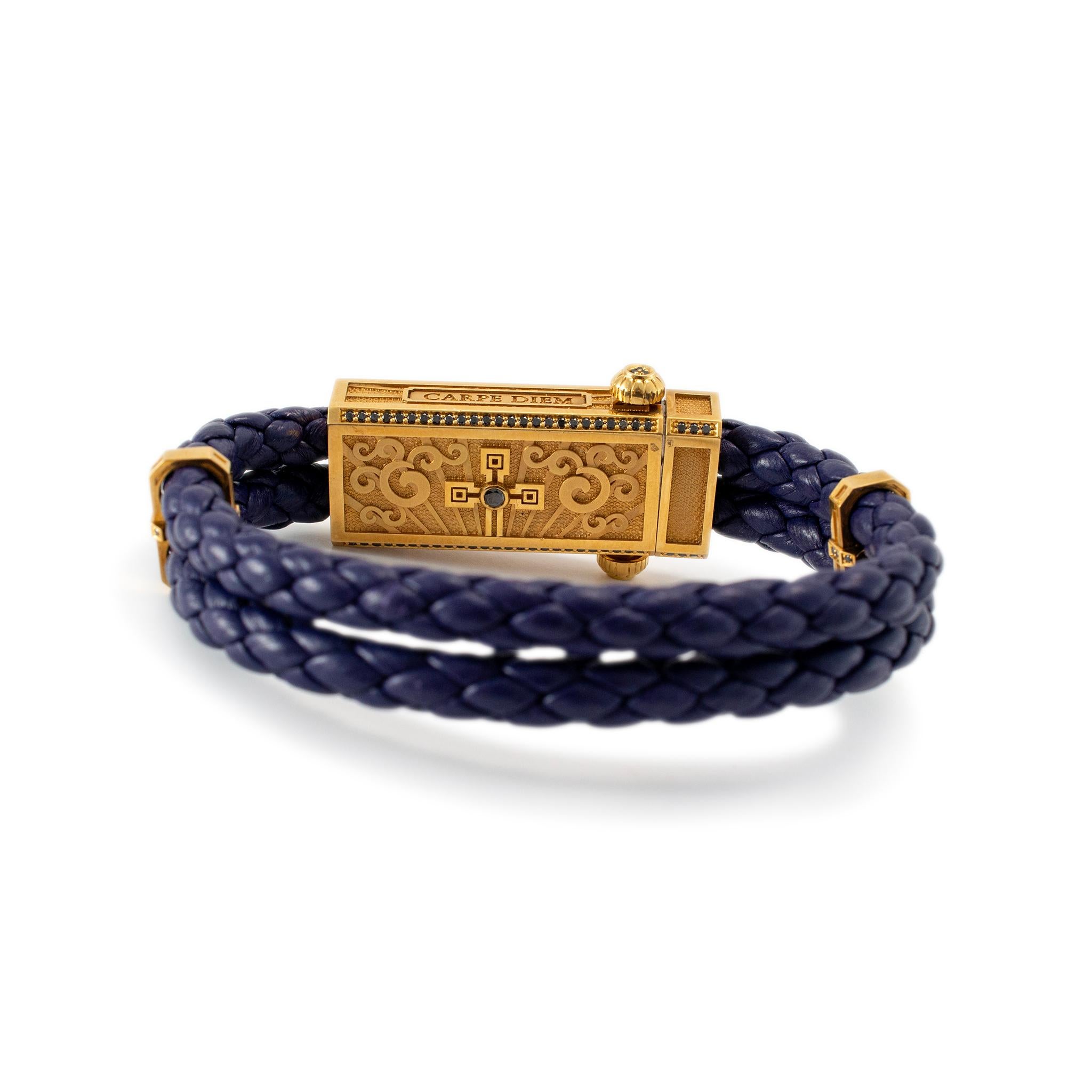 Espada Azul Limitada Carpe Diem 18K Oro Amarillo Titanio Pulsera Corazón Diamante en venta 1