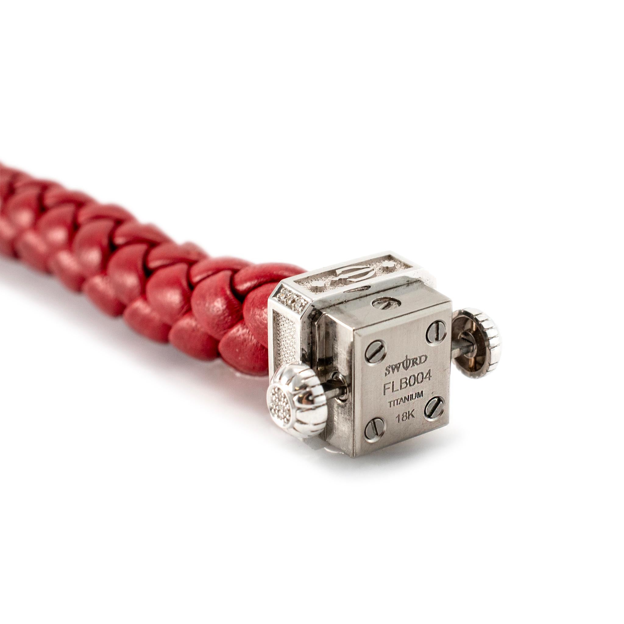 Round Cut Sword Limited Red Fiat Lux 18K White Gold Titanium Eagle Diamond Bracelet For Sale