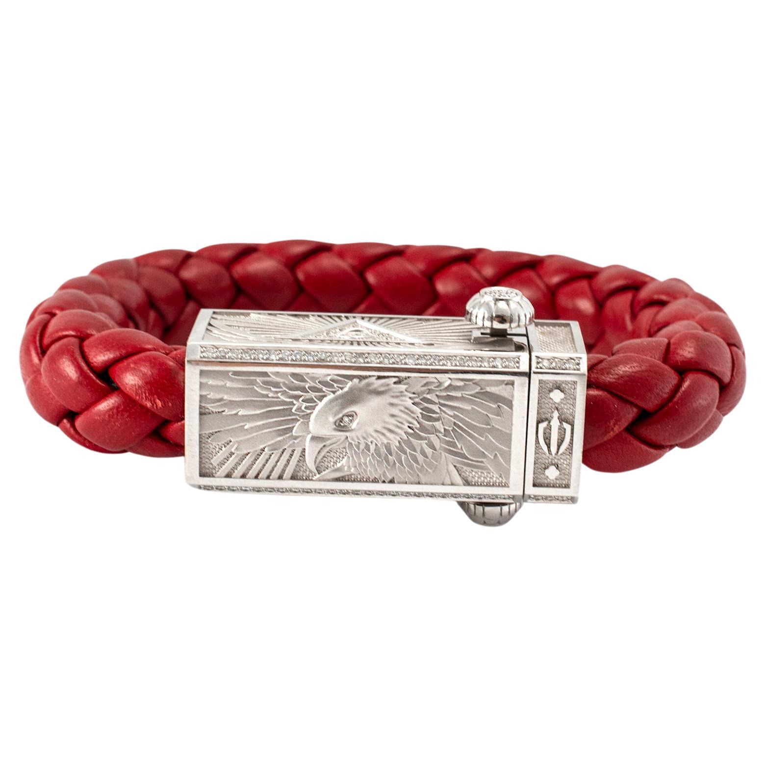 Sword Limited Red Fiat Lux 18K White Gold Titanium Eagle Diamond Bracelet For Sale