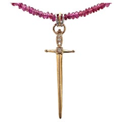 Sword Pendant with Diamonds on Grip plus Purple Rhodolite Garnet Bead Necklace