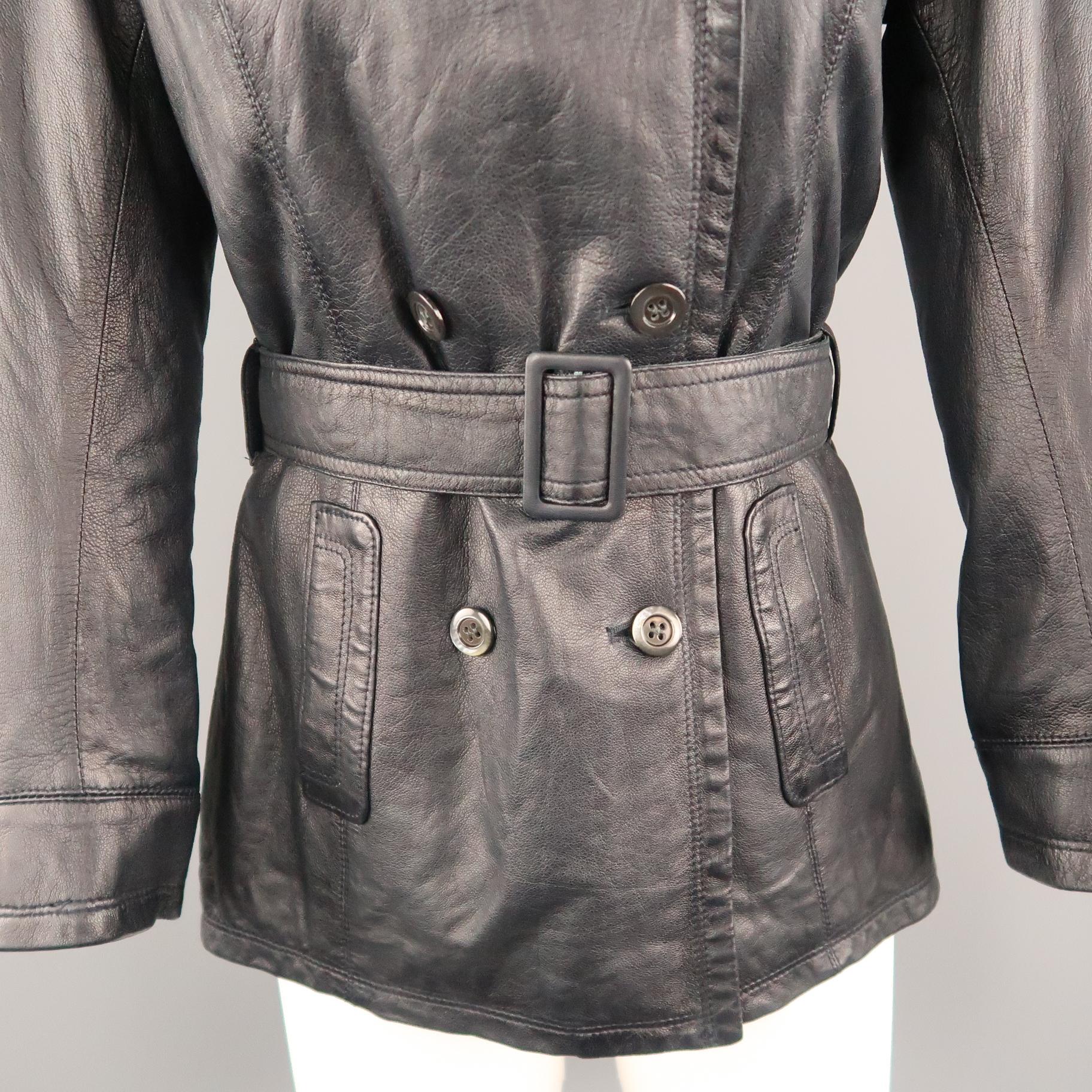 Gray S.W.O.R.D Size 6 Navy Leather Double Breasted Belted Cropped Coat