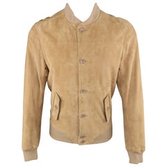 S.W.O.R.D Tan Suede Buttoned Bomber Style Jacket Coat