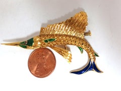 Swordfish Marlin Brooch Enamel 14 Karat