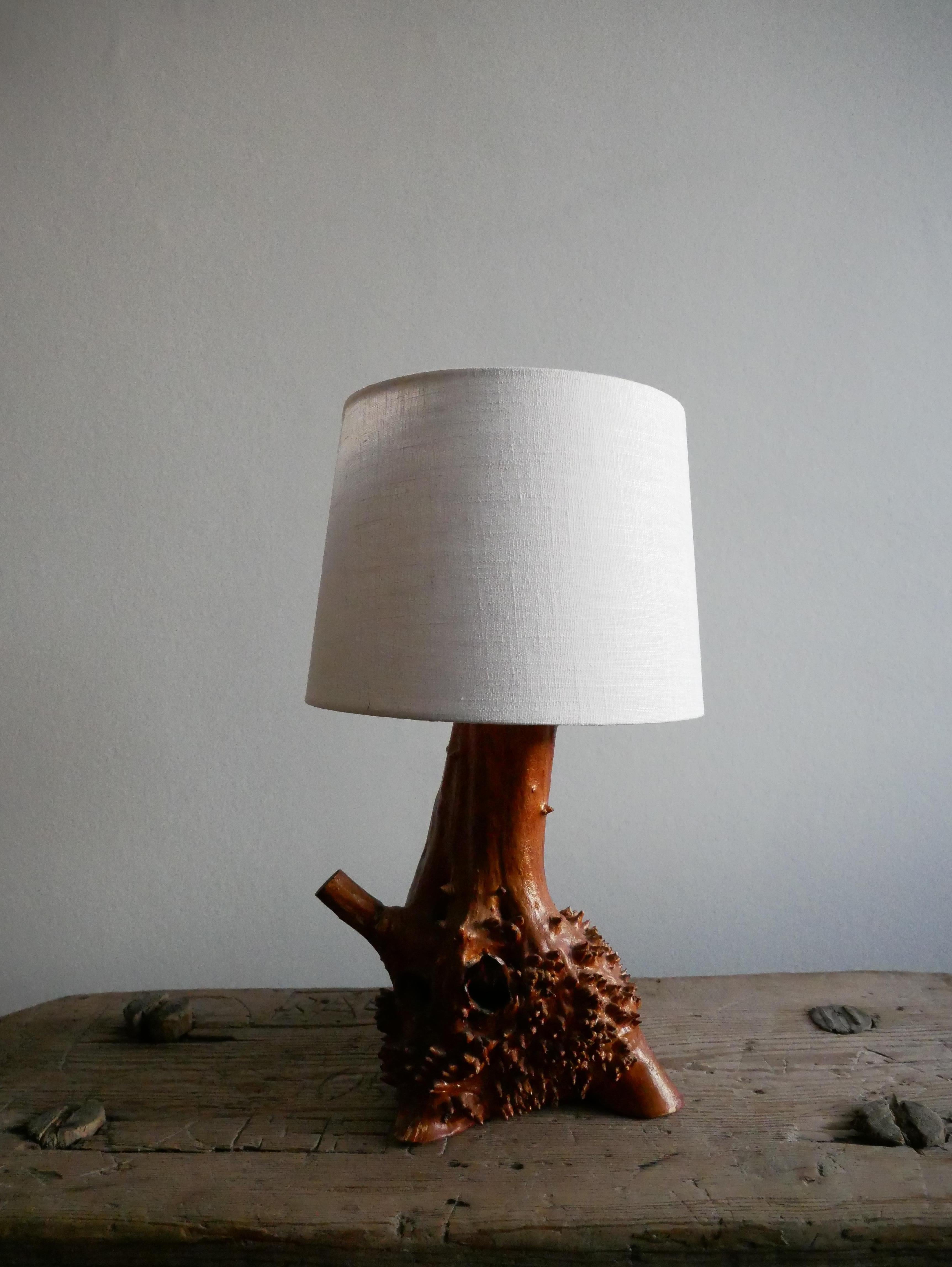 Carved Swedish Mid-Century Modern Burl Table Lamp, 1960s For Sale