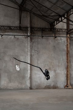 Unique Cantilevered Black Wood & White Glass Pendant Lamp by Jérôme Pereira