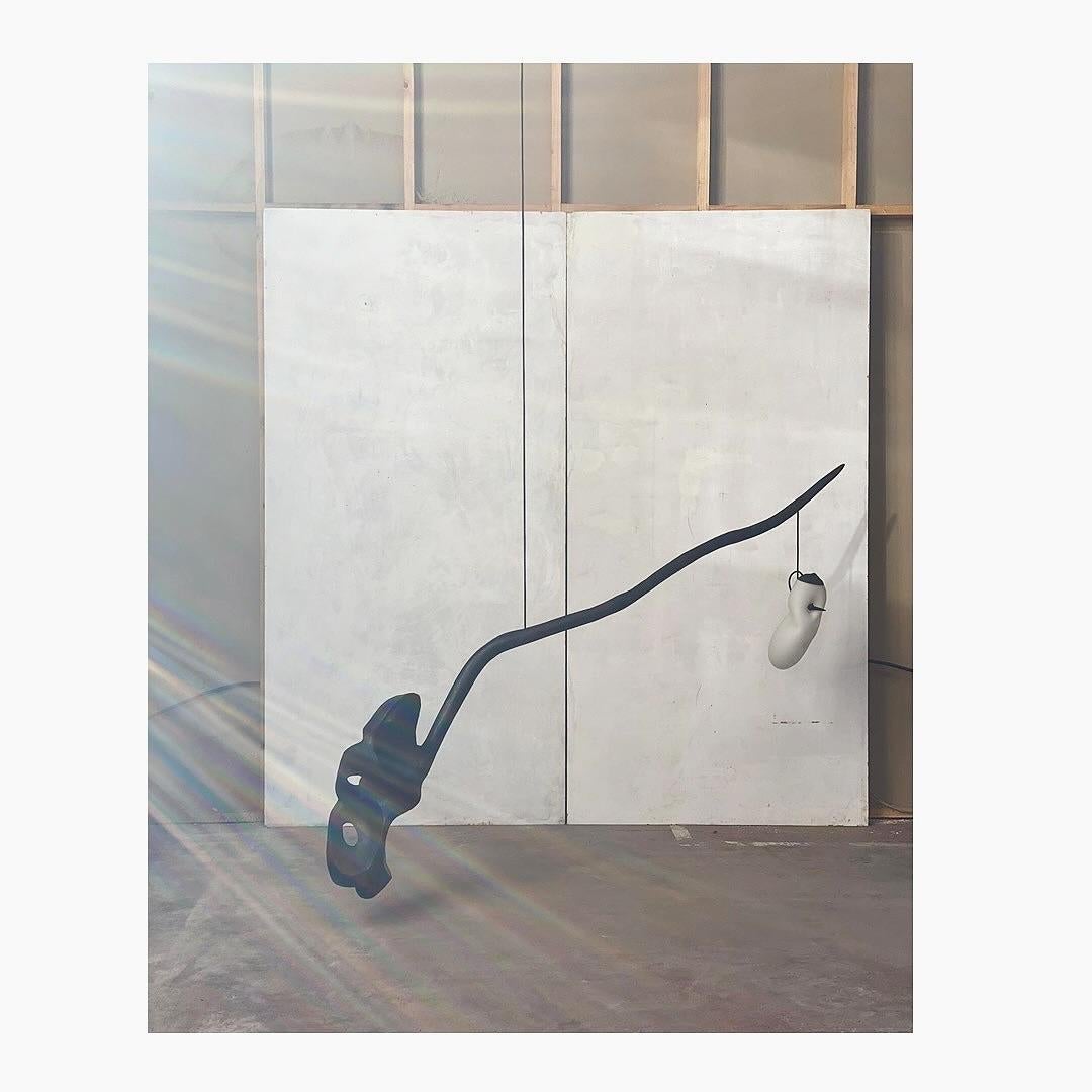 Unique Cantilevered Black Wood & White Glass Pendant Lamp by Jérôme Pereira For Sale 1
