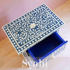 Syahi Handmade Navy Blue Indian Nightstand