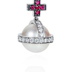 Sybarite Sceptre Earrings in White Gold with White Diamonds, Rubies & Pearls