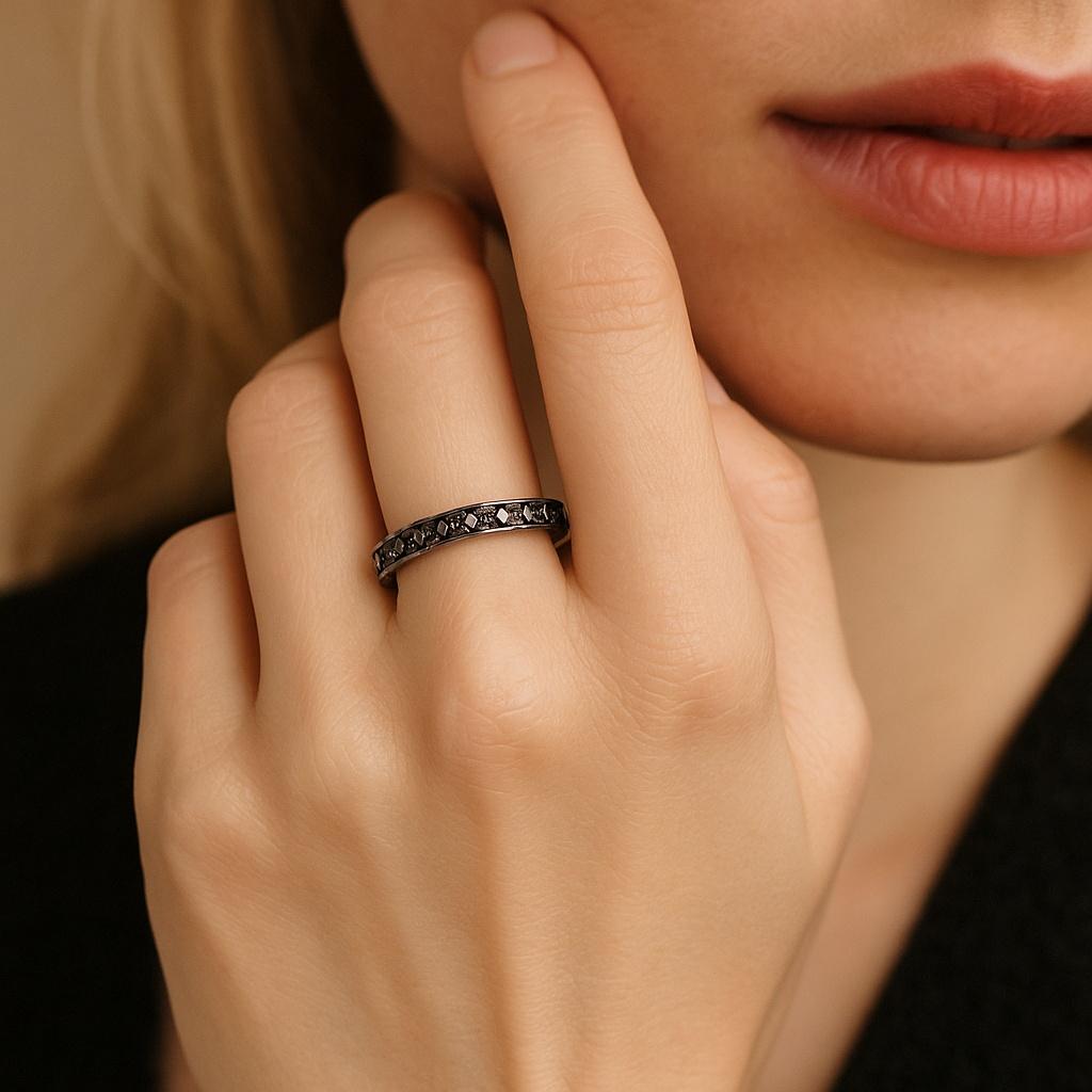Contemporary Sybarite Classic Band Ring in 18K Blackened Gold with Black Diamonds For Sale