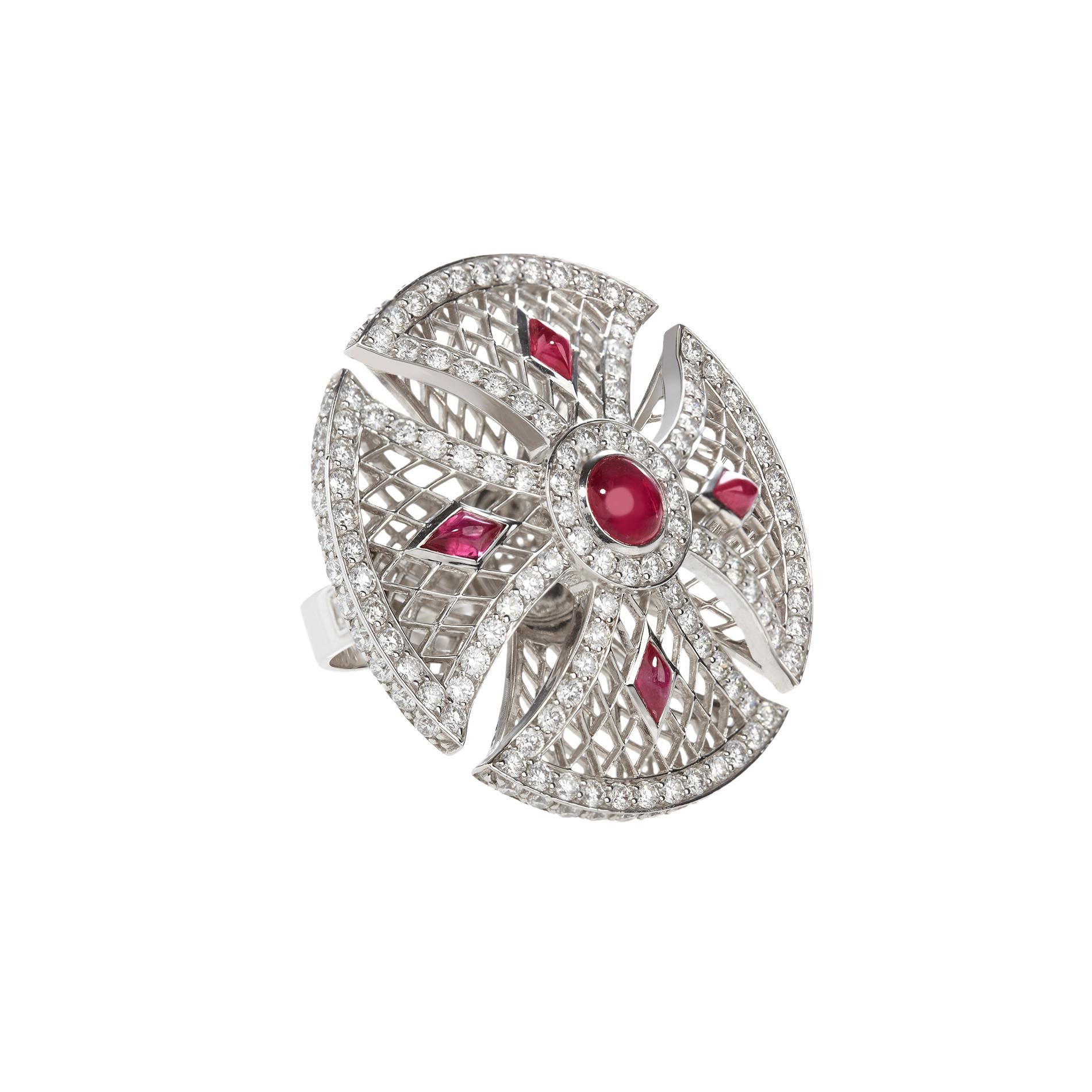The Sybarite Heritage Collection draws on centuries of tradition and sovereign imagery. Crafted from the finest white gold, this piece is set alight with diamonds and blazing rubies.

Steeped in heritage, this piece turns to the Maltese Cross for