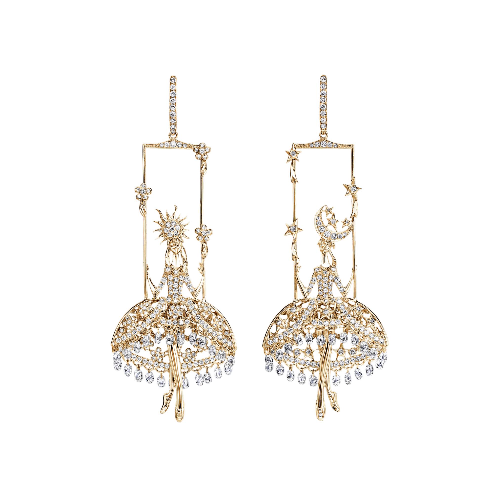 Sybarite Jewelry Fairies Dangle Earrings 18ct Yellow Gold with 12.17ct Diamonds For Sale 1