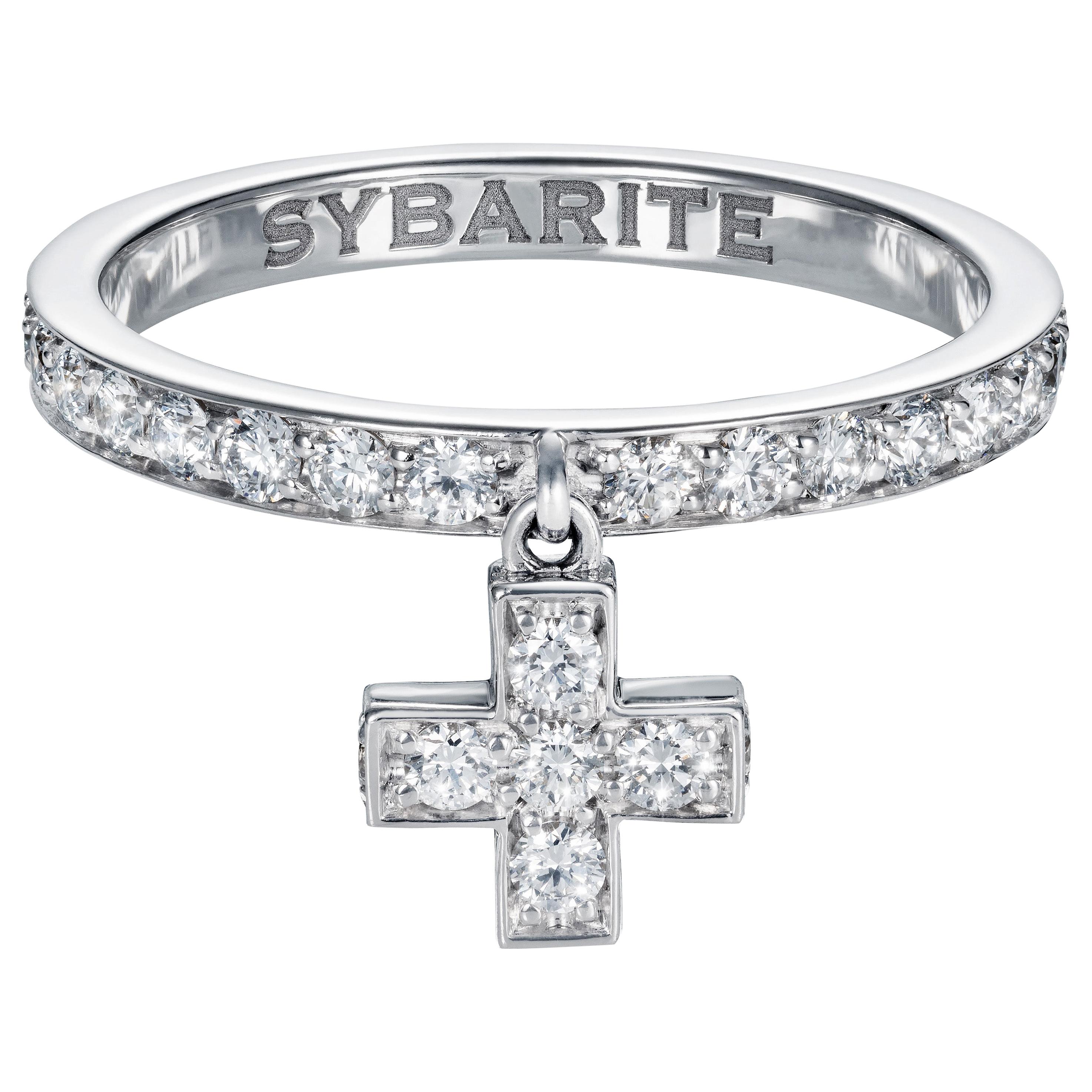 Bague croix en sybarite en or blanc avec diamants blancs en vente