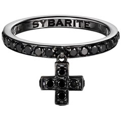 Sybarite Cross Ring in Blackened Gold with Black Diamonds