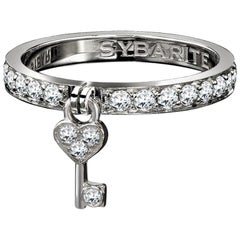 Sybarite Heart Key Dangle Ring 18 Karat White Gold White Diamonds