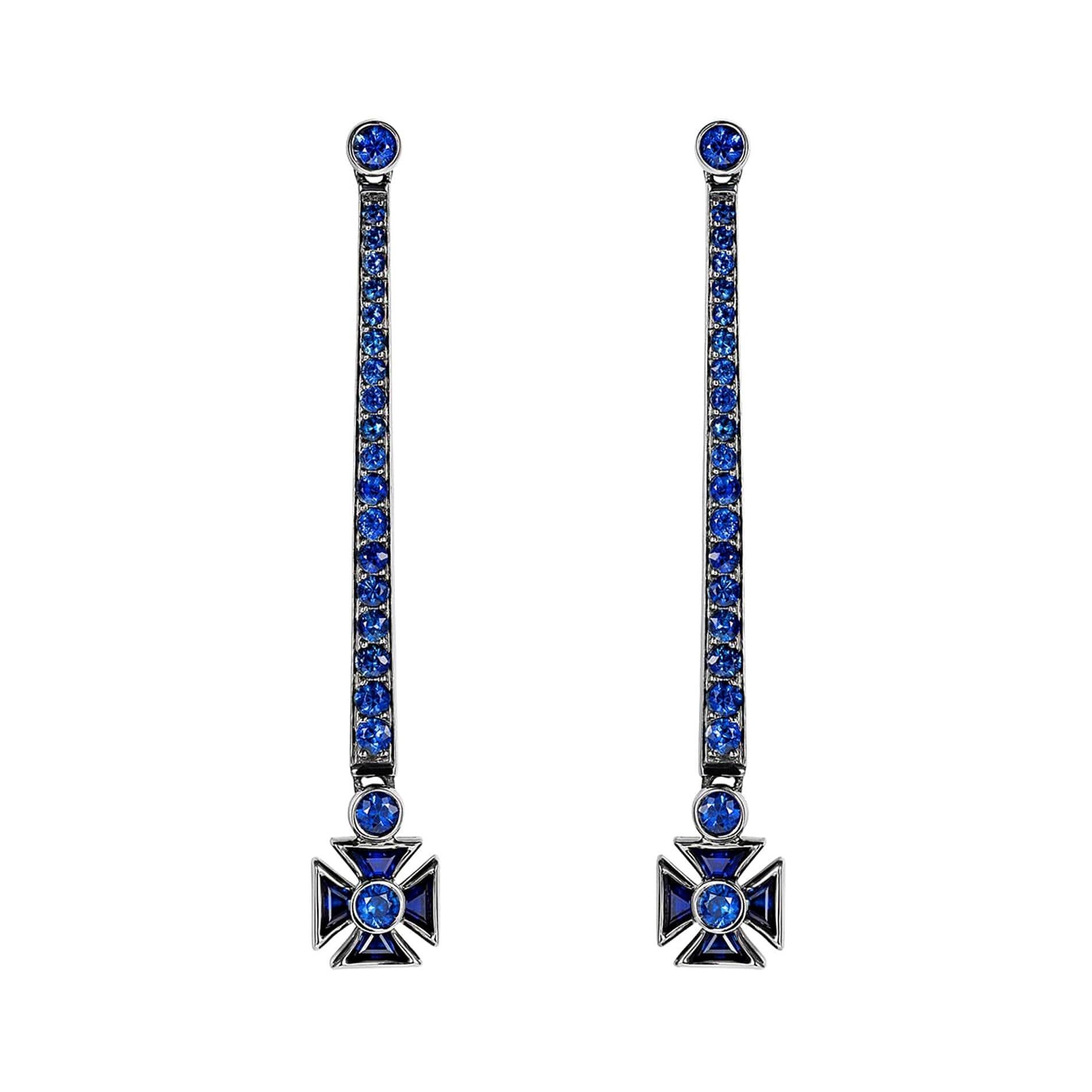 Sybarite Royal Jubilee Earrings in Blackened Gold with Sapphires For Sale