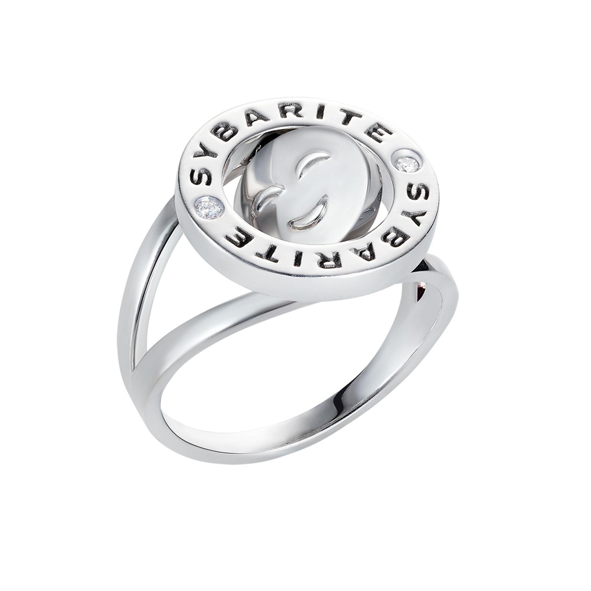 Give the gift of joy with Sybarite. Designed with giving in mind, this ring reflects the jubilation of gifting with a joyous design, intended to be spun and enjoyed by its wearer. Crafted with the utmost expertise in 18k white gold and set with