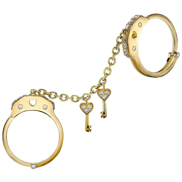 Sybarite Handcuffs Ring in Yellow Gold with Diamonds For Sale at 1stDibs