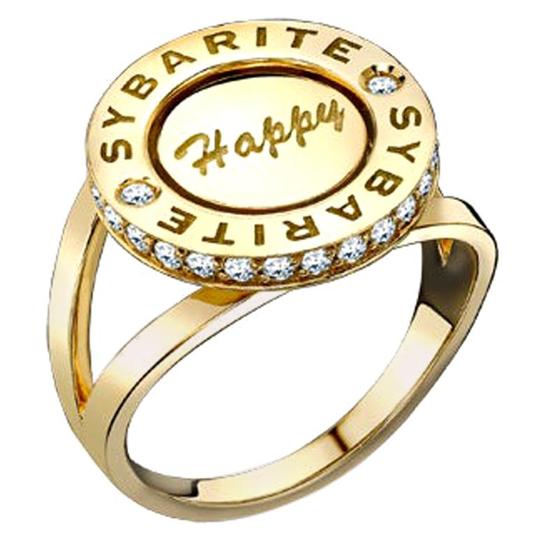 Sybarit Smiley Ring Happy in Gelbgold mit weißen Diamanten